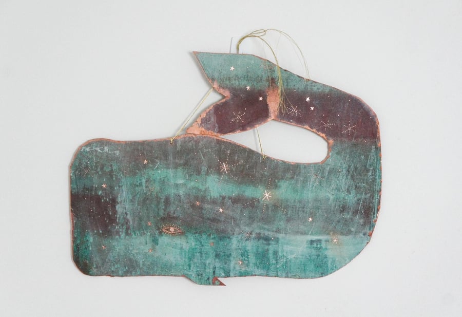 Copper Whale, Patina Hanging Star Whale