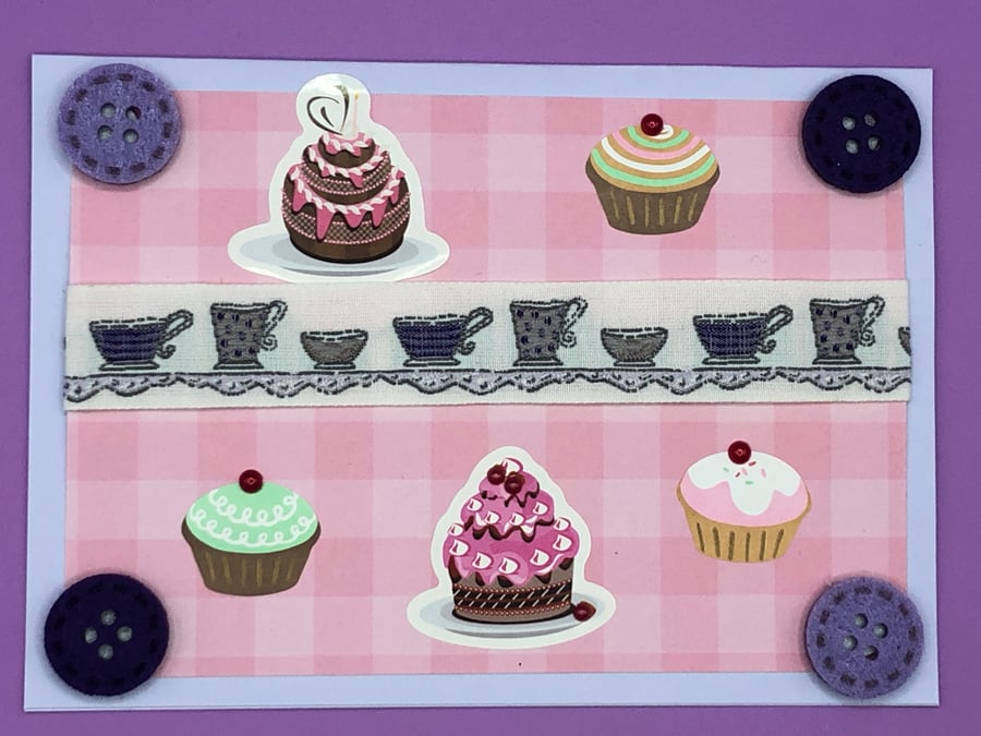time for tea card with muffins and teacup design