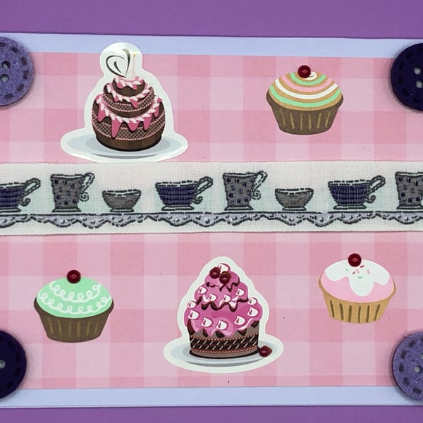 time for tea card with muffins and teacup design