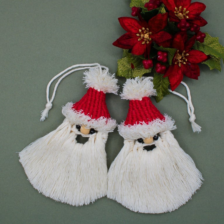 Macrame Santa tree decoration, Jolly Santa head, Boho Father Christmas, 