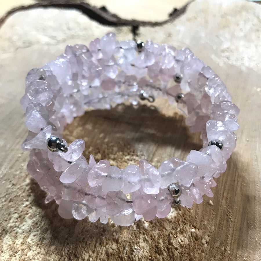 Rose Quartz Adjustable Memory Wire Wrap Bracelet (Made to Order)