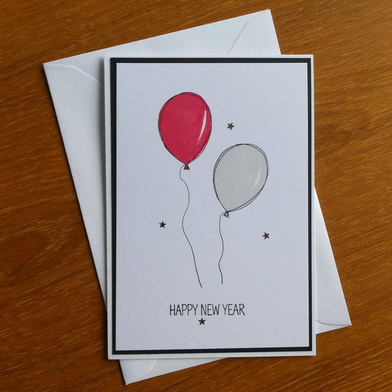 Happy New Year Card - Balloons - Red and Silver