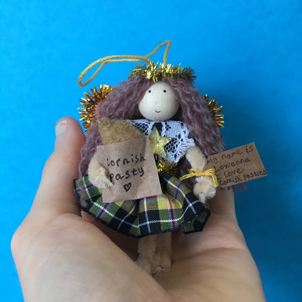 Tiny Cornish Tartan Fairy Doll Decoration, Decorative Fairy  