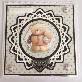 Birthday Card Cute Teddy Bear Birthday Boy Soccer Football 3D Luxury Handmade