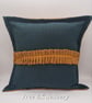 Cushion cover 18" forest green and mustard yellow with pleating.   - Image 1