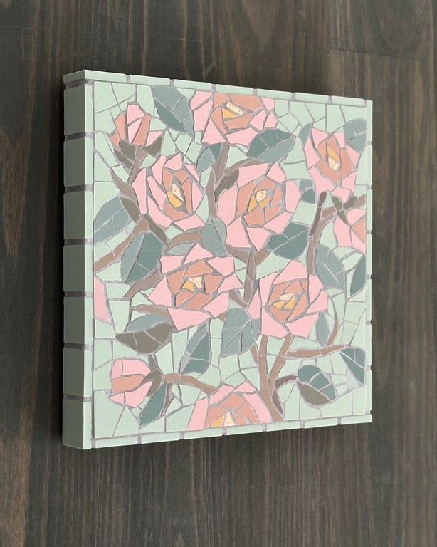 Summer Seconds - Floral Art  - Pink Rambling Rose Mosaic in Pistachio Green