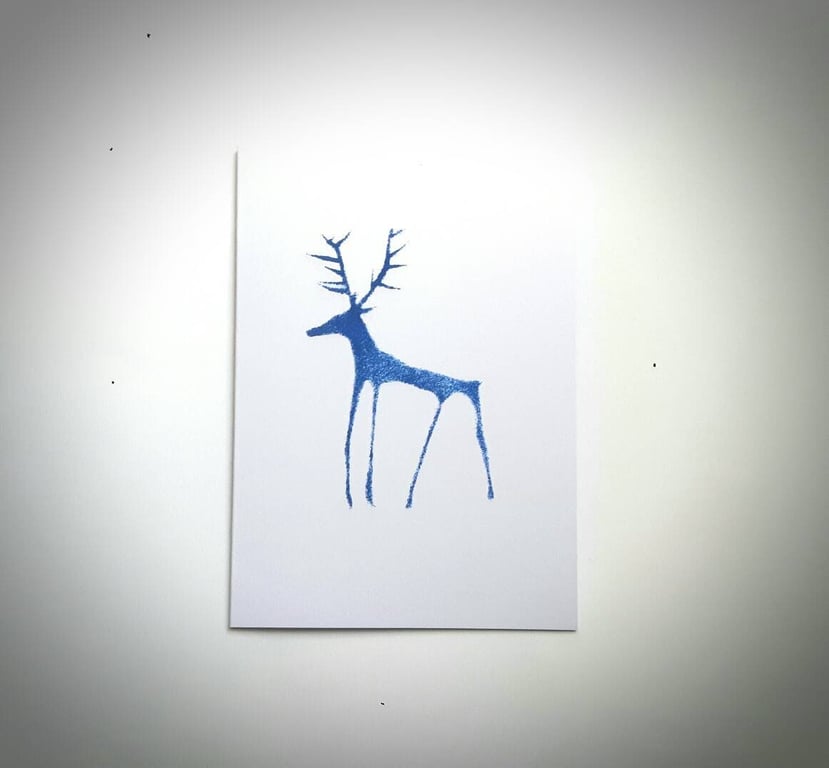 Blue Stag Cards, Handprinted Deer Nordic inspired nature Christmas cards