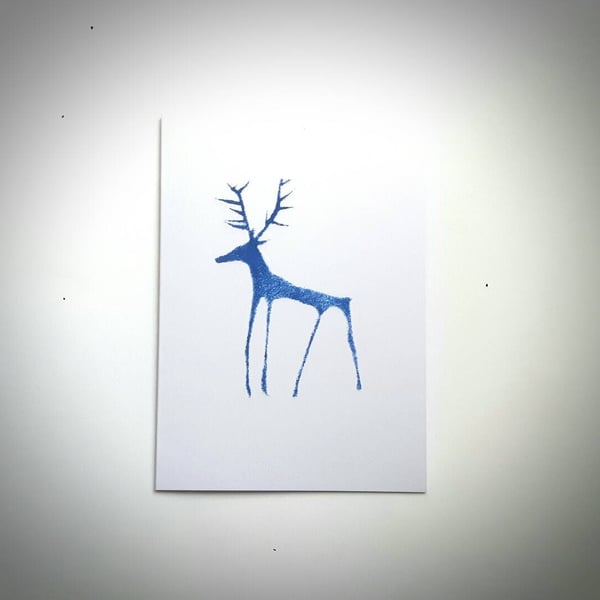 Blue Stag Cards, Handprinted Deer Nordic inspired nature Christmas cards