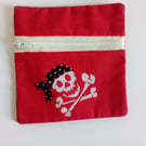 Change purse, coin purse, zipper pouch, skulls, pirates, skull and crossbones