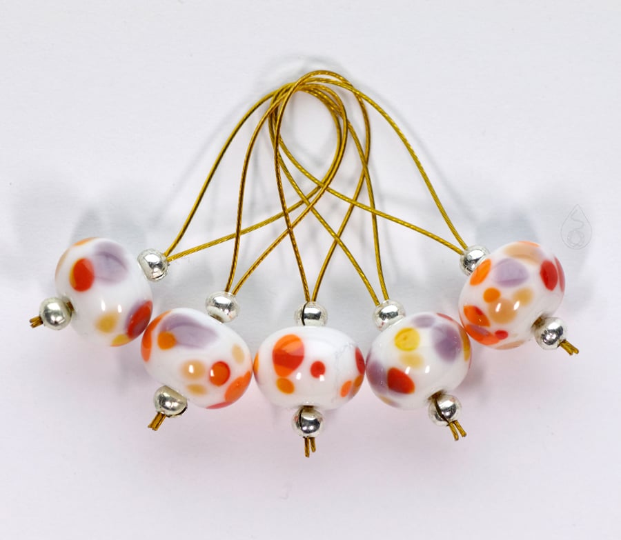 Lampwork Stitch Markers - Copper Flame