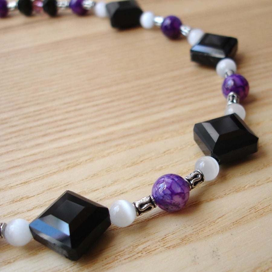 Black and Purple Diamond Bead Necklace