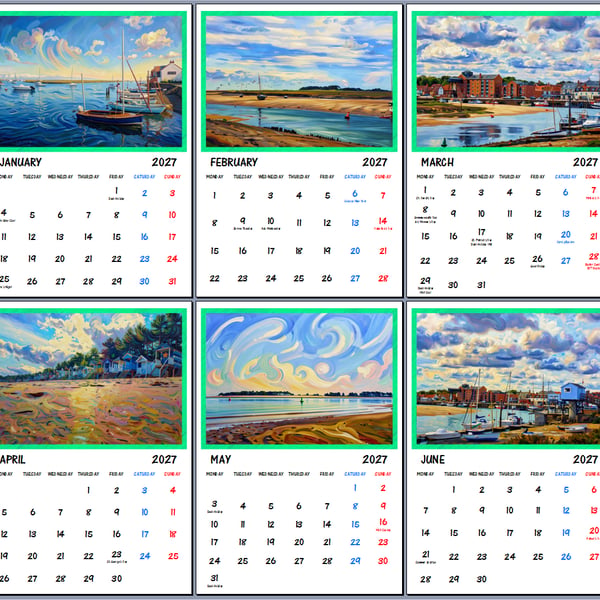 2027 Calendar Wells Next The Sea North Norfolk A4 Size Wall Hanging 