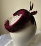 Cherie - Burgundy Velvet Feather Headband Fascinator with Birdcage Veiling  - Image 6