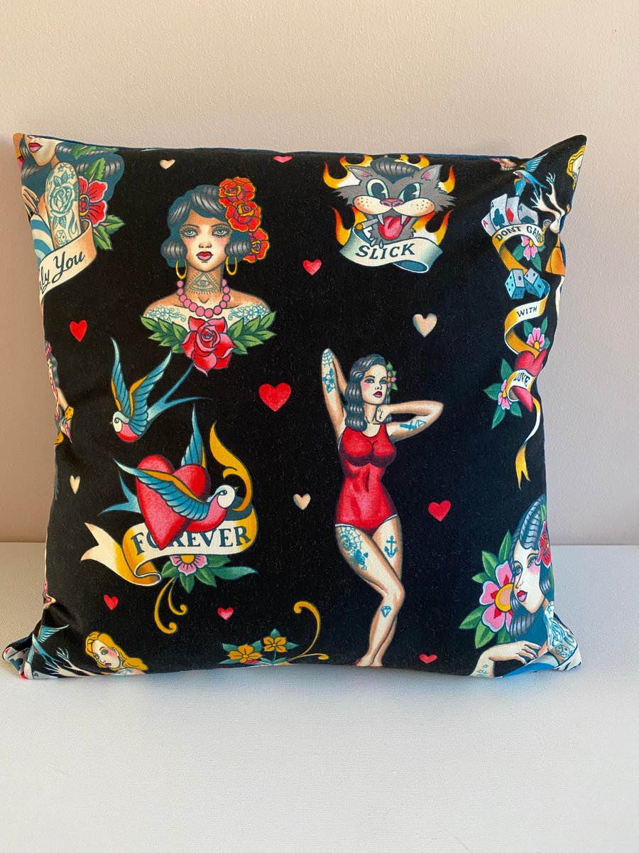  Tattoo Fabric Cushion Cover With Linen Reverse 