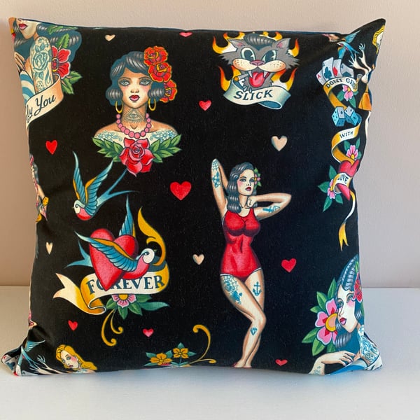  Tattoo Fabric Cushion Cover With Linen Reverse 