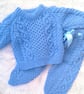 Baby's Aran Cabled Trousers and Jumper Set, Baby Shower Gift, Baby's Outfit - Image 1
