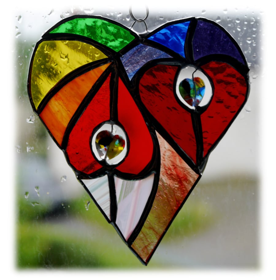Heart of Hearts Suncatcher Rainbow Stained Glass 047