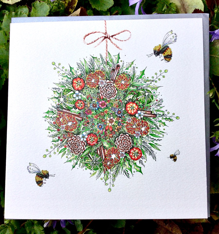 Christmas Bee Bauble x 6 cards 