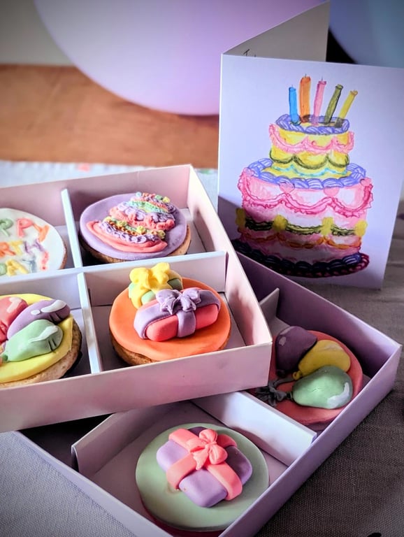 Handmade Personalised Birthday Biscuit Gift Box, Hand Iced Celebration Cookies 