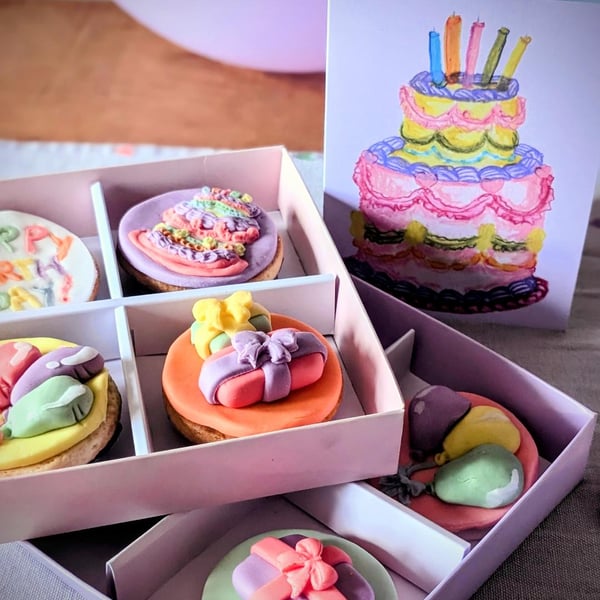 Handmade Personalised Birthday Biscuit Gift Box, Hand Iced Celebration Cookies 