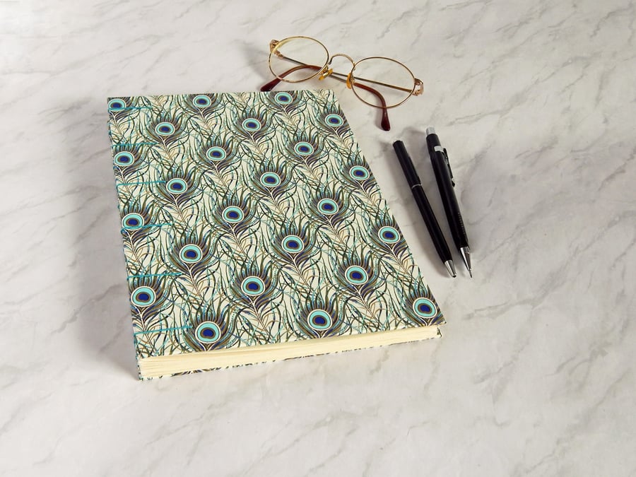 Peacock Journal, Sketchbook, Guest Book. A5 with peacock feathers. Wedding Gifts