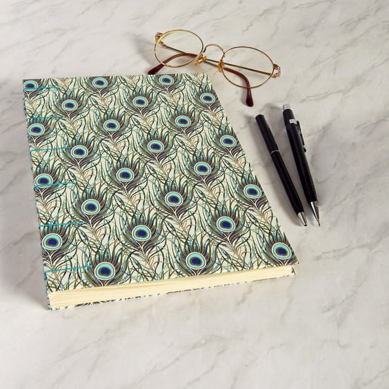 Peacock Journal, Sketchbook, Guest Book. A5 with peacock feathers. Wedding Gifts