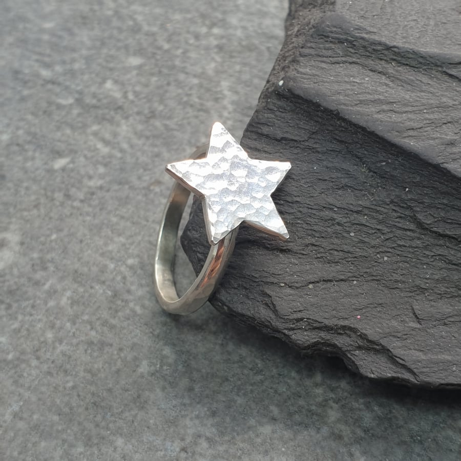 Sterling silver star ring, Celestial jewellery, Stacking ring