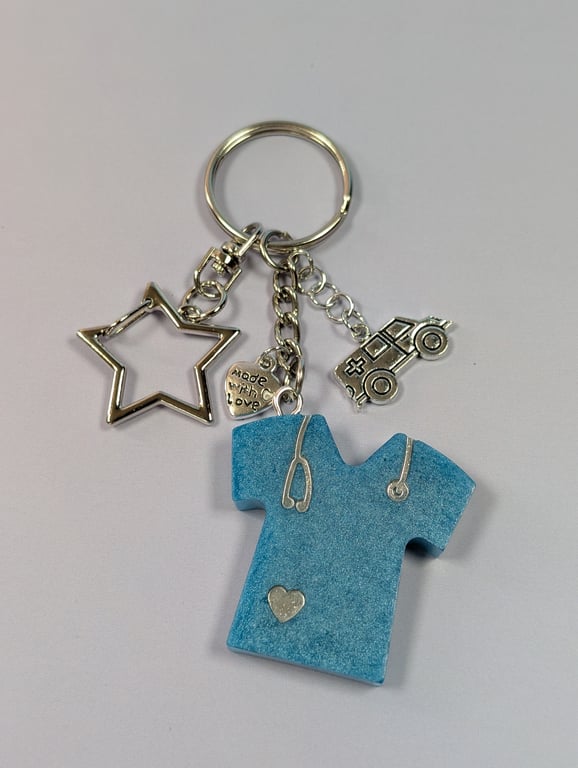 NHS Nurse Scrubs Keychain – Handmade Resin Gift