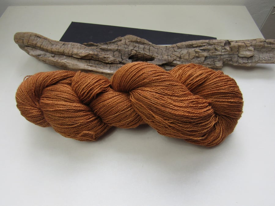 100g Cutch Dyed Golden Brown Laceweight Silk BFL Yarn