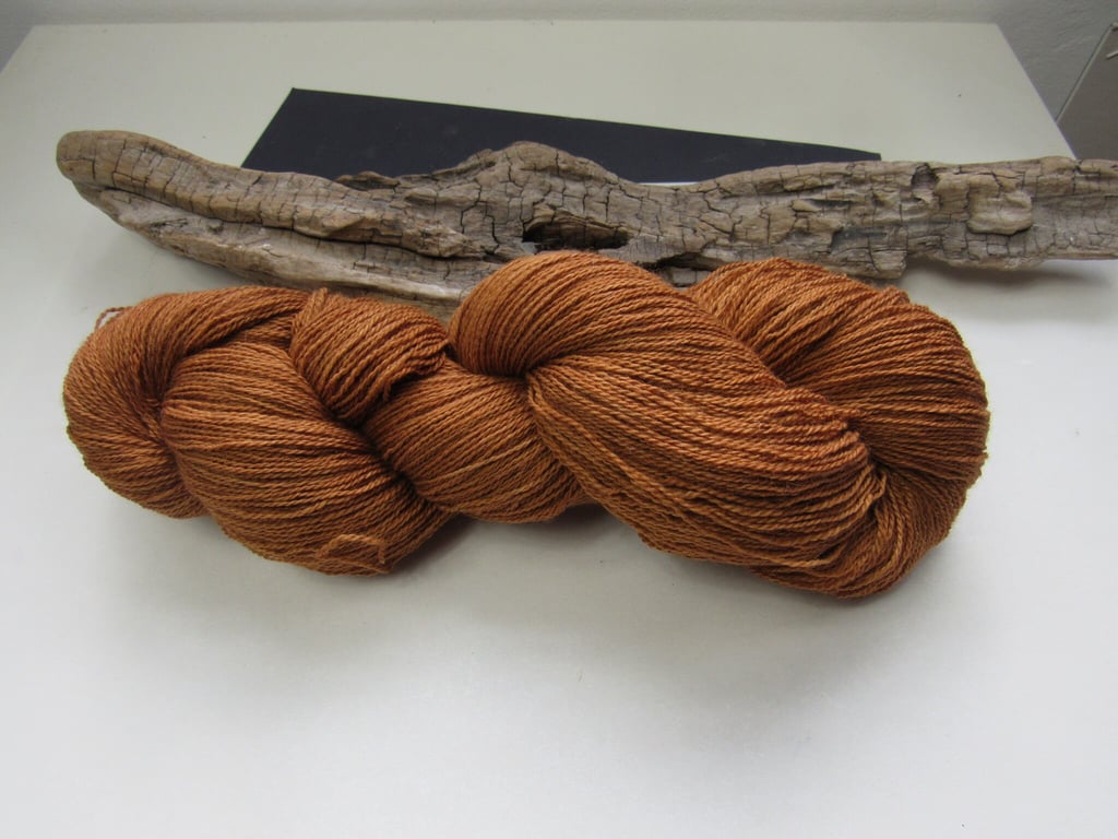 100g Cutch Dyed Golden Brown Laceweight Silk BFL Yarn