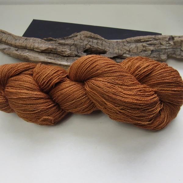 100g Cutch Dyed Golden Brown Laceweight Silk BFL Yarn