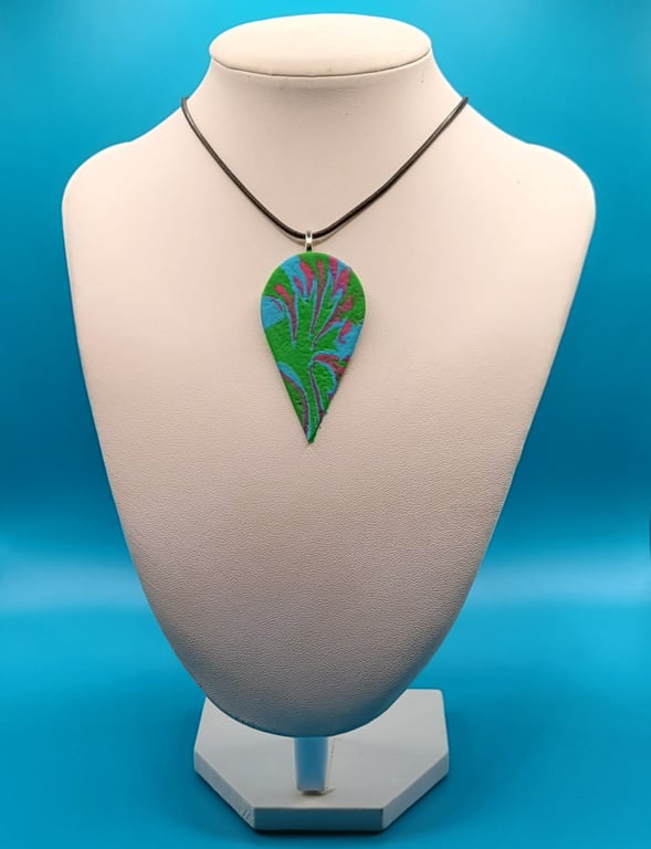 Large Teardrop Pendant Necklace 60x30mm, Handmade Polymer Clay Statement Necklac