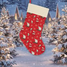 Xmas stocking hung in a festive scene, waiting for Santa.