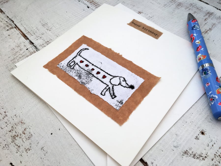 Bespoke Sausage dog card, greetings card, Dachshund art, sausage dog decor