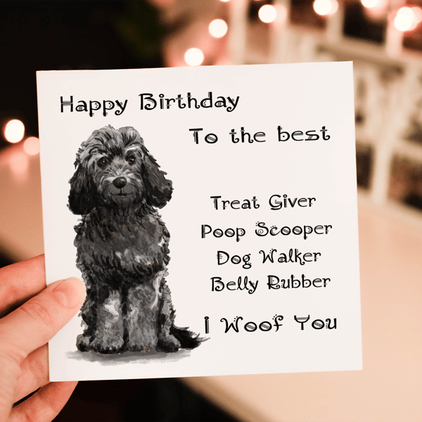 Cockapoo Black Dog Birthday Card, Dog Birthday Card, Personalized Dog Breed
