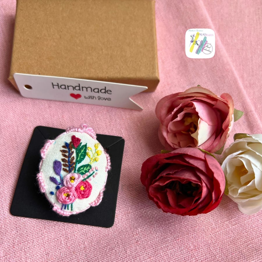 Handmade brooch, Hand embroidered, floral embroidery, pin brooch, statement acce