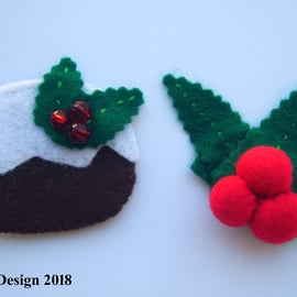 Interchangeable Holly and Xmas Pudding Brooch