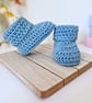 Sky Blue Crochet Baby Booties – Handmade Newborn Gift - CLEARANCE  - Image 2
