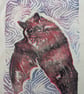 Handprinted lino bat gothic upcycled medium tank top - Image 2