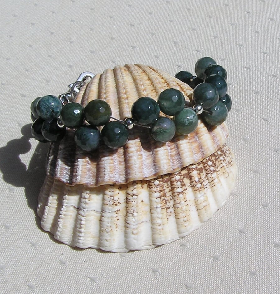 Green Moss Agate Crystal Gemstone Beaded Chakra Bracelet "Green Dayz"