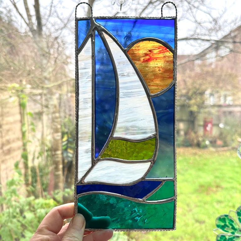 Stained Glass Sailing Boat Suncatcher - Sail Boat - Hanging Window Decoration