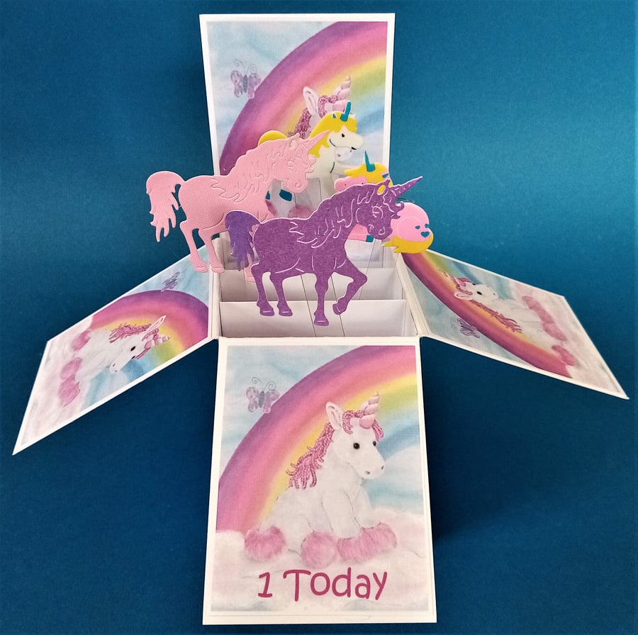 1st Birthday Card with unicorns