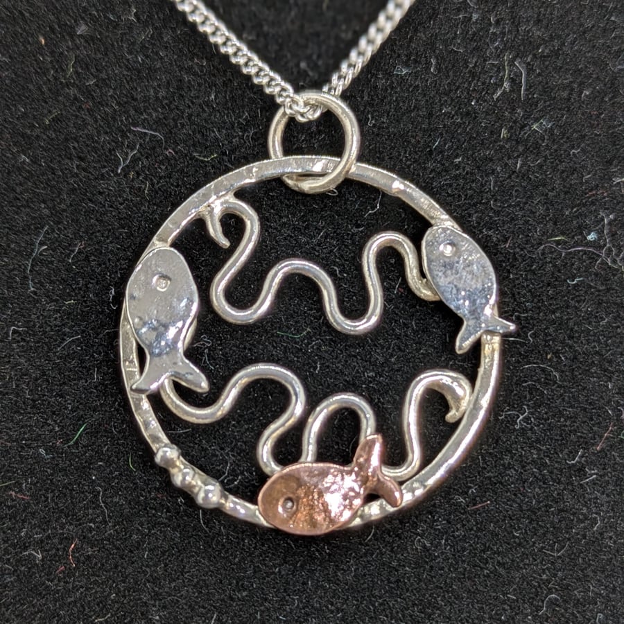 Silver fish pendant, Handmade sea theme necklace, Copper fish necklace