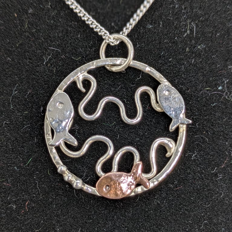 Silver fish pendant, Handmade sea theme necklace, Copper fish necklace