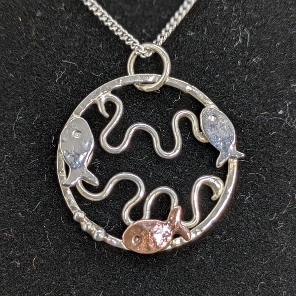 Silver fish pendant, Handmade sea theme necklace, Copper fish necklace