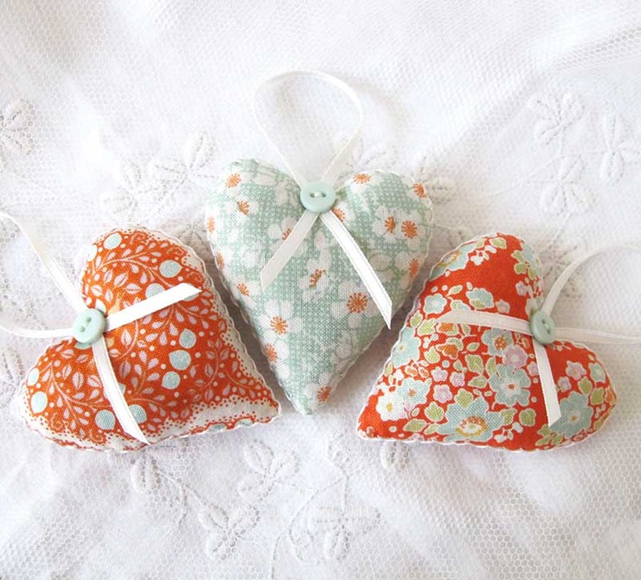 SET OF 3 LAVENDER BAGS - HAND EMBROIDERED HEART SHAPED