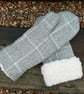 Ladies grey check british wool tweed mittens cream faux sheepskin sherpa fleece  - Image 3