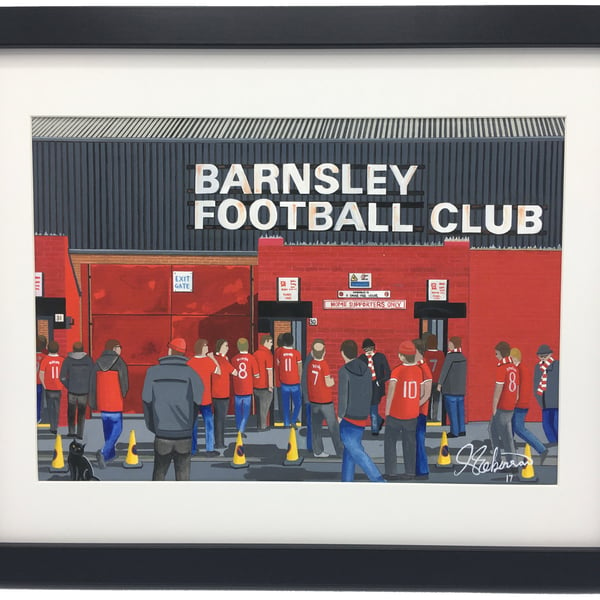 Barnsley F.C, Oakwell Stadium. Framed, High Quality Football Art Print.