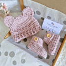 Born in 2026 Crochet Teddy Baby Hat and Booties Set – Newborn to 6 Months 