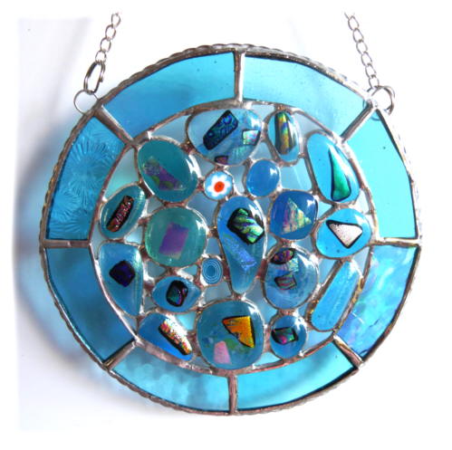 Rockpool Suncatcher Stained Glass Abstract Handmade fused 028